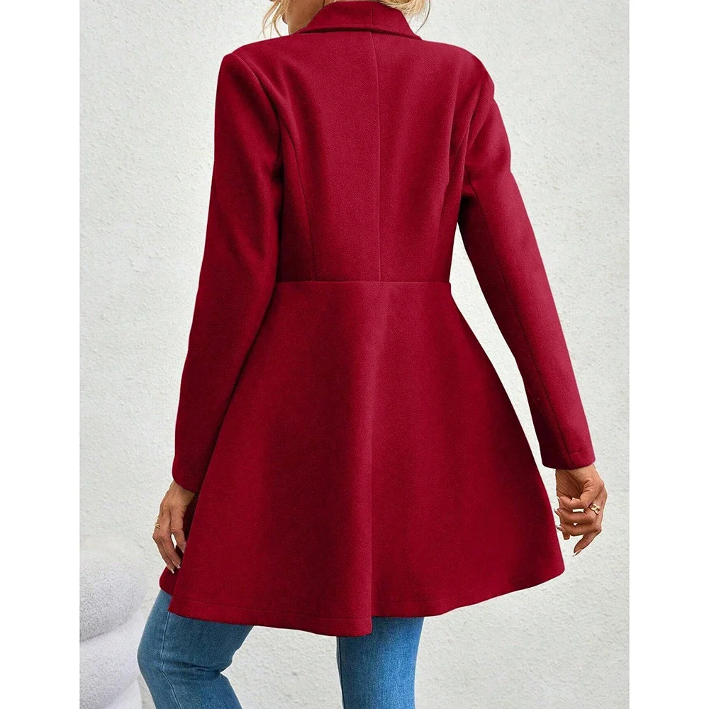 CPSYMYM  Women's Coats Winter Solid Color Long Sleeve Lapel Button-Up Work Coats New Year Red Valentine's Day Gift Outerwears