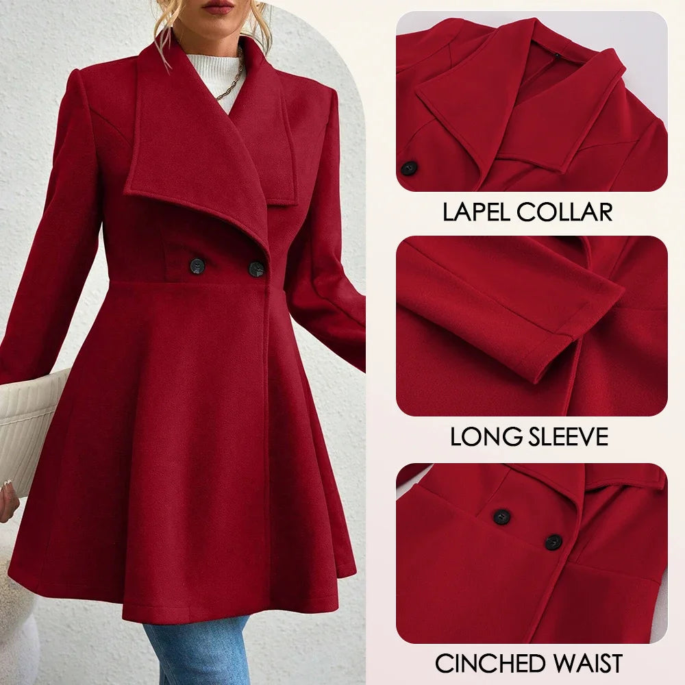 CPSYMYM  Women's Coats Winter Solid Color Long Sleeve Lapel Button-Up Work Coats New Year Red Valentine's Day Gift Outerwears