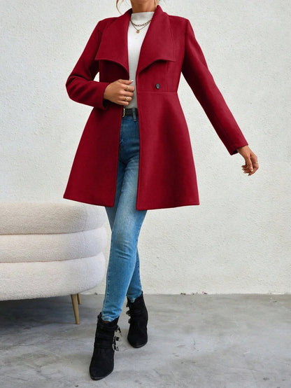 CPSYMYM  Women's Coats Winter Solid Color Long Sleeve Lapel Button-Up Work Coats New Year Red Valentine's Day Gift Outerwears