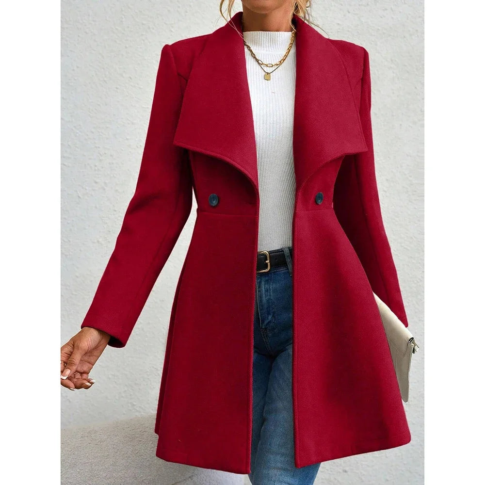 CPSYMYM  Women's Coats Winter Solid Color Long Sleeve Lapel Button-Up Work Coats New Year Red Valentine's Day Gift Outerwears